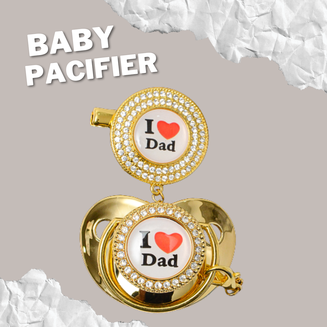 I Love Mom & Dad Pacifier with Chain Clip