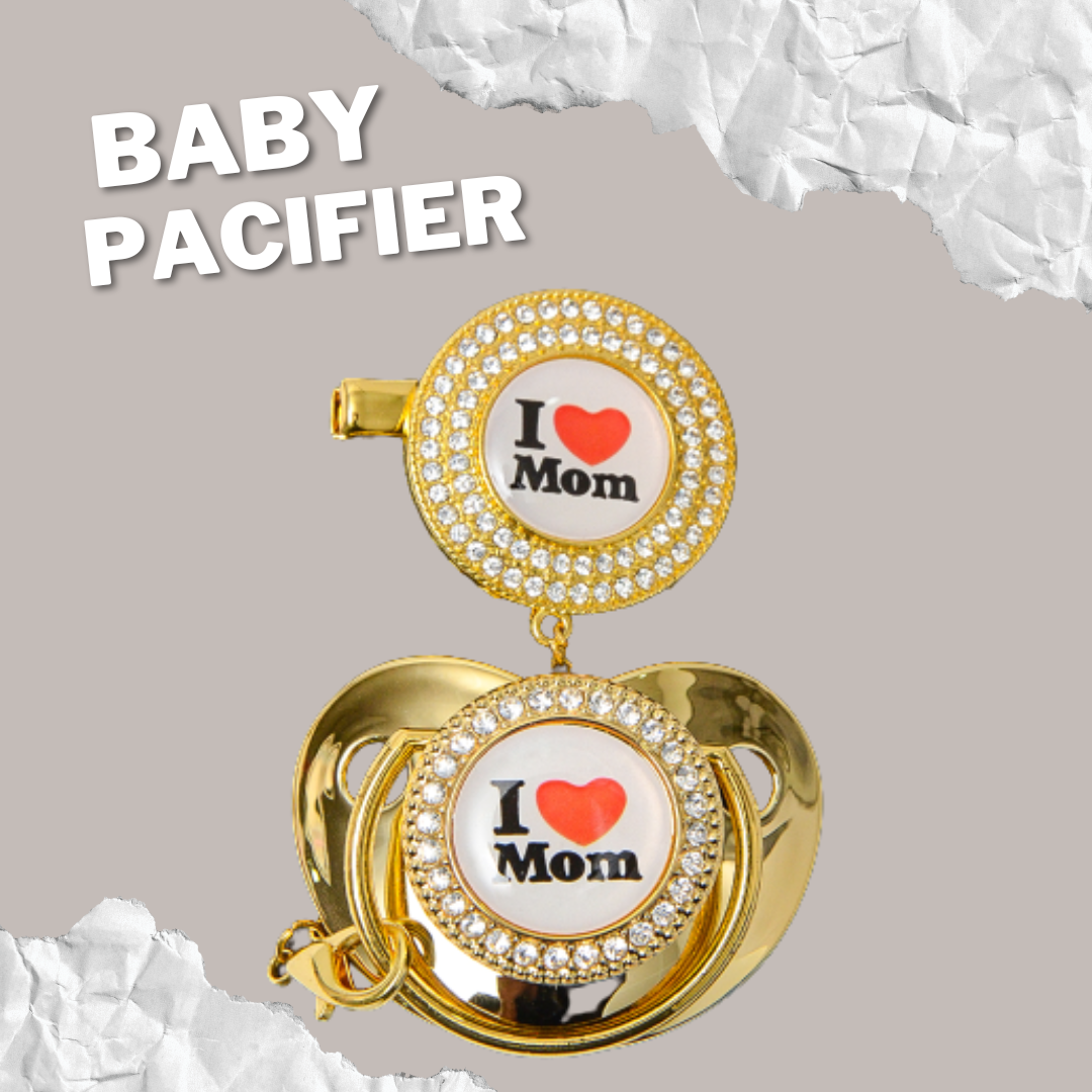 I Love Mom & Dad Pacifier with Chain Clip