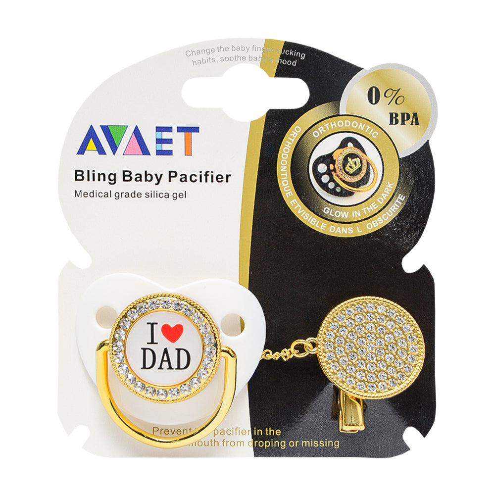 I Love Mom & Dad Pacifier with Chain Clip