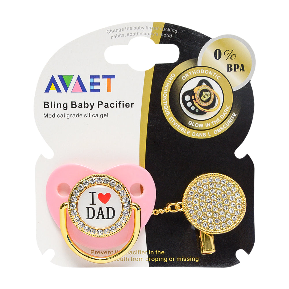 I Love Mom & Dad Pacifier with Chain Clip