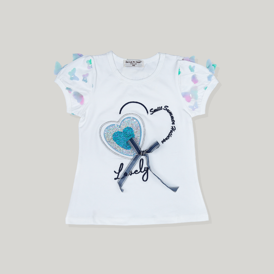 Lovely Heart Half Sleeve Fancy Girl Shirt